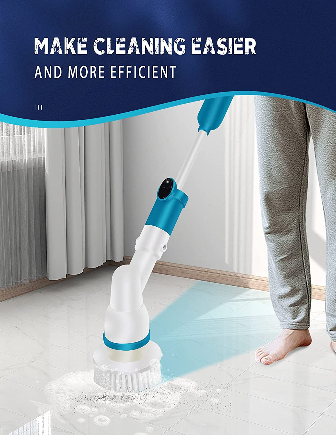 Electric Spin Scrubber, Cordless Super Power Scrubber, Cleaning Brush for Kitchen, Bathroom, Living Room (Blue)